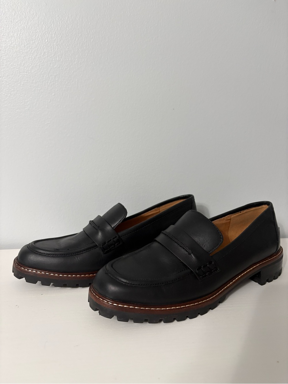 Madewell The Corinne Black Leather Lugsole Loafer 7.5 Modern Prep Minimalist